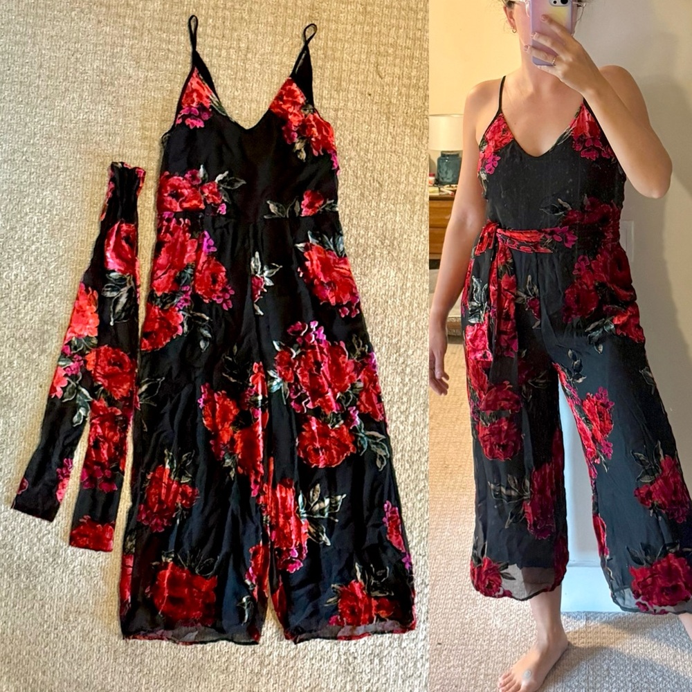 Anthropologie Velvet Floral Jumpsuit